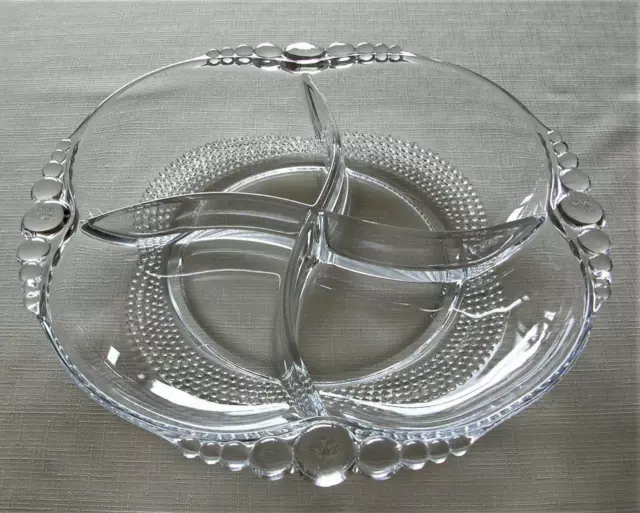 Lovely 12" Handled 4-PART RELISH DISH "TEARDROP CLEAR" by Duncan & Miller D-25