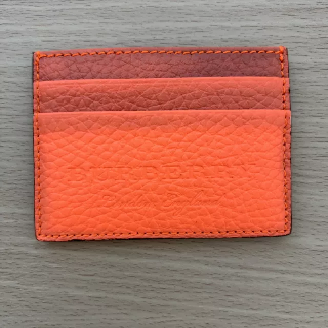 New Burberry Leather Card Holder Neon Orange