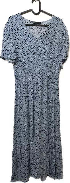 Marks Spencer Collection Tea Dress Blue Polka Dot Midi Size 16