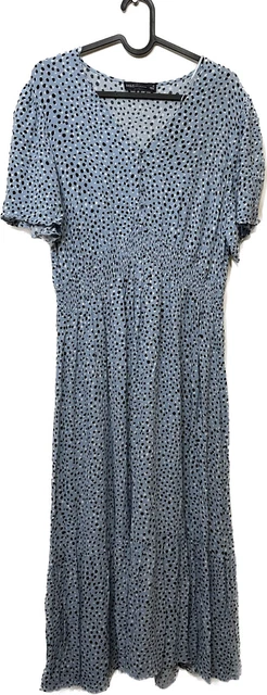 Marks Spencer Collection Tea Dress Blue Polka Dot Midi Size 16