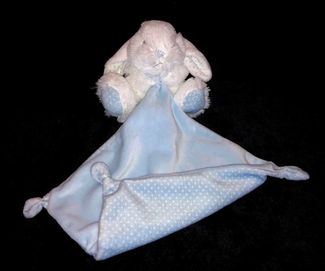 Doudou Peluche Lapin et son carré bleu & blanc à pois Tex Baby Carrefour Nicotoy