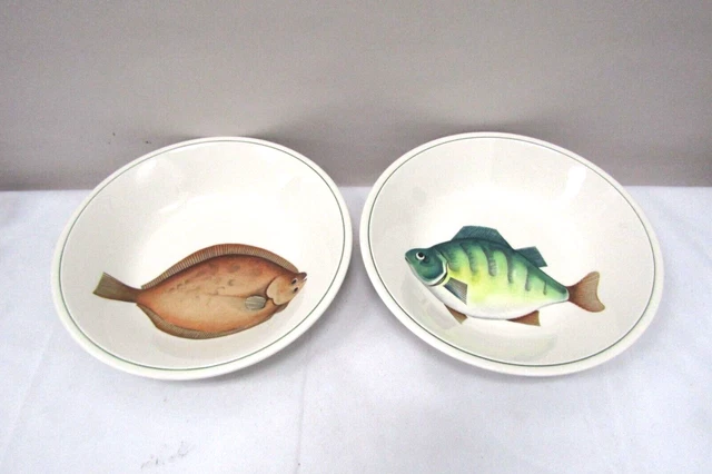 Set of 2 VILLEROY & BOCH Bouillabaisse Vitro Porcelain Fish Design Bowls- 8.25"
