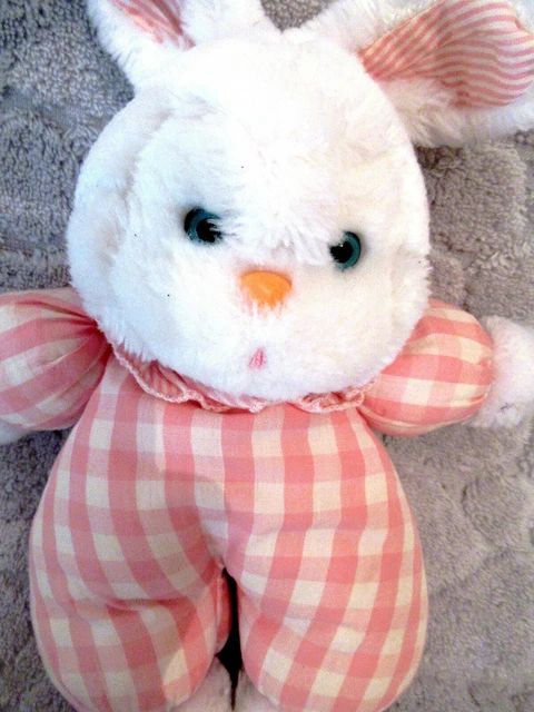 doudou peluche NOUNOURS lapin vichy rose 32cm bille vintage  CE FRANCE