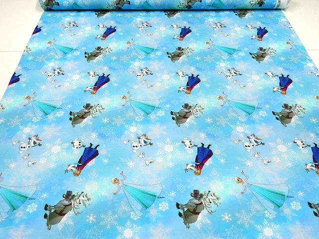 Stoff Baumwolle Jersey Eiskönigin Frozen Anna Elsa Olaf blau türkis Kinderstoff 3