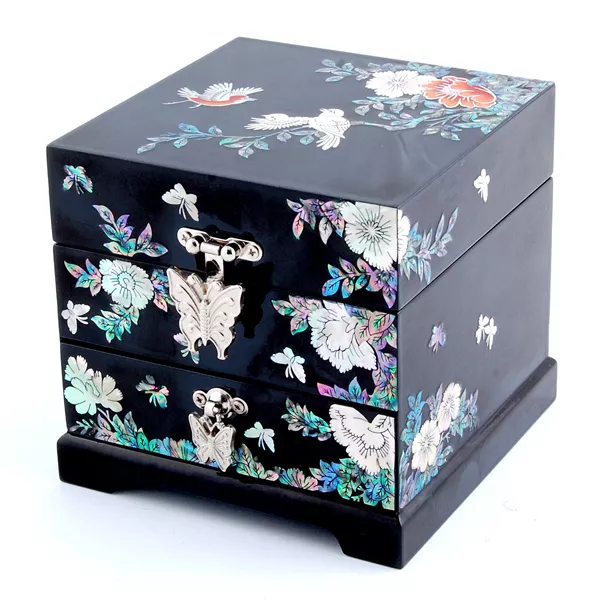 Mother of Pearl Wood Square Drawer Mirror Jewelry Trinket Trinket Chest Box Case
