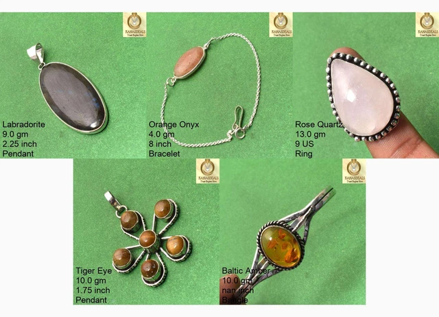 Labradorite 5pc Combo 925 Silver Plated Pendant Ring Bangle Jewelry CMB-53641_45