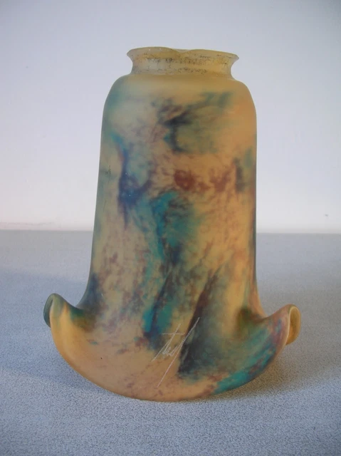 Tulipe Abat-jour Art Déco Années 1930 - Verre Dépoli Vert à Motifs Géométriques