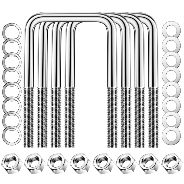 Made in The U.S.A. (4) 304 Stainless Steel Square U-Bolts 1/2 Diameter Made in The U.S.A. (4) 304 Stainless Steel Square U-Bolts 1/2 Diameter