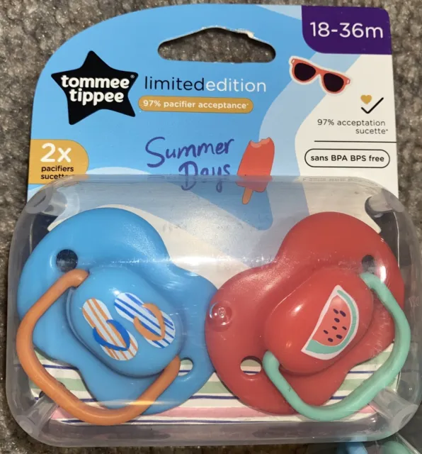 Tommee Tippee Summer Limited Edition Pacifiers, 18/36M, Choose 1, 2 or 3 Packs
