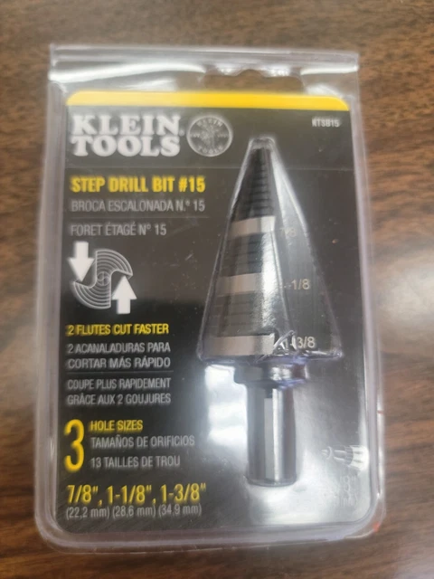 Klein Tools KTSB15 Step Drill Bit #15 3 Hole Sizes: 7/8”, 1-1/8”, 1-3/8” NEW
