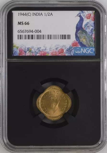 1944C British India 1/2 Anna-NGC Graded MS 66