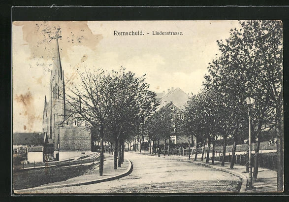 Remscheid, Kirche in der Lindenstrasse, Ansichtskarte 1910