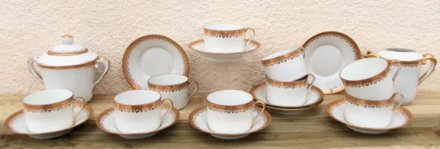 Service thé café blanc et doré porcelaine de Limoges