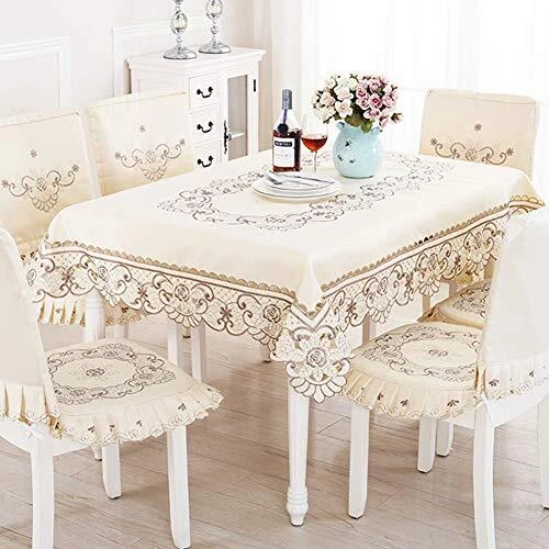 Washable Flower Embroidered Lace Tablecloth Dust-Proof Table Cloths Rectangle