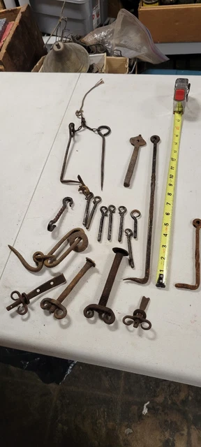 Antique Early American 18th c Folk Art Wrought Iron PA Dutch Primitive Hook Lot