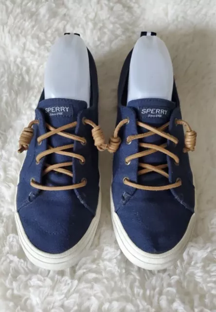 Sperry Top-Sider Shoes Womens 9.5 Navy Blue Seacoast Canvas Lace Up Casual Boat