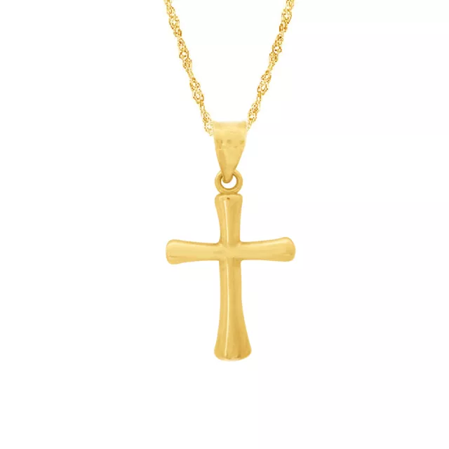 10k Gold Mini Cross Charm Pendant Necklace for Kids Children Yellow or White