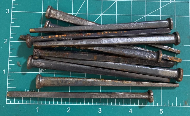 Lot of 13 BAKERS DOZEN! ANTIQUE ~ 4 1/2" LONG SQUARE CUT NAILS / SPIKES ~ NOS 