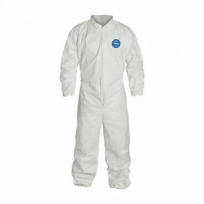 Coveralls: 4XL, Tyvek 400, Elastic Wrist, Elastic Ankle, White, Serged Seam, 25