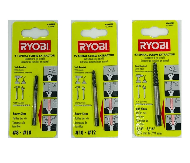 NEW RYOBI 3 Piece Screw Extractor Set (1, 2, 3) 12.99 PicClick