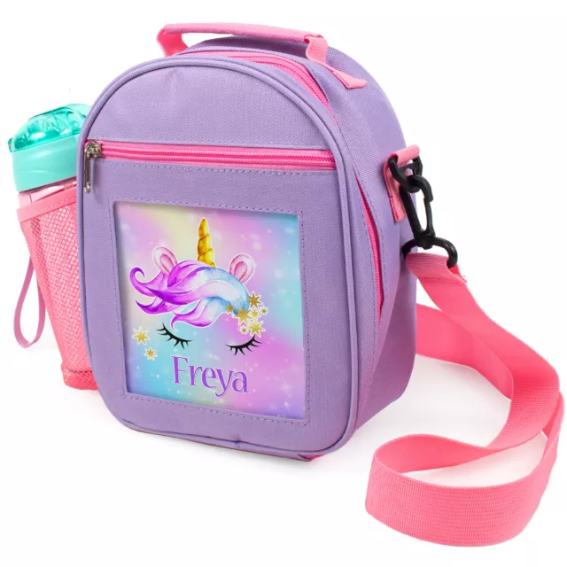 Personalised Lunch Bag Unicorn School Girls Kids Cooler Box With Strap Gift PL16