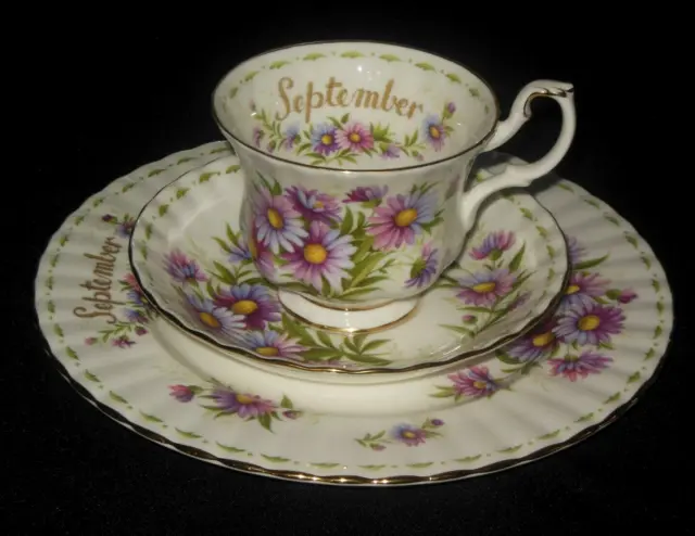 Royal Albert Flower Of The Month September Daisy Trio  Tea Cup Saucer Plate