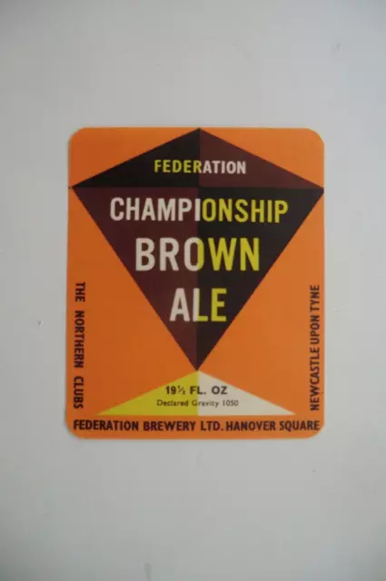 Northern Clubs Newcastle Championship Brown Ale Brewery Beer Bottle Label