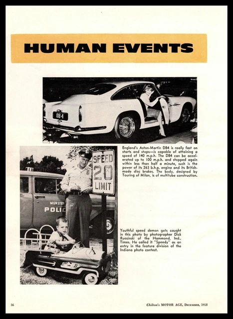 1958 Motor Age Aston-Martin DB4 Munster Indiana Police Car Photo Print Ad