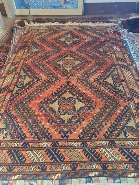 Vintage Afghan Soft Woolen Rug Carpet 100% Wool Orange