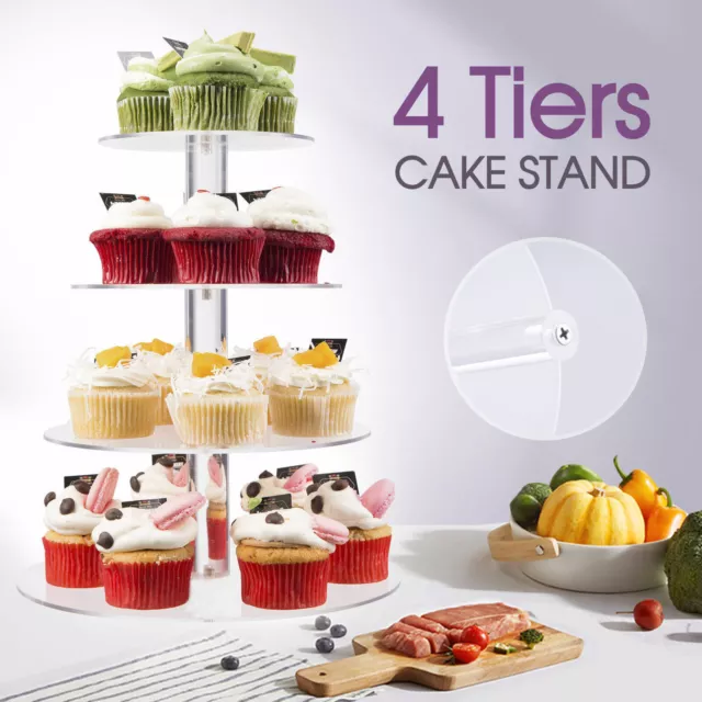 4Tier Acrylic Clear Round Cupcake Cake Stand Birthday Wedding Party AU