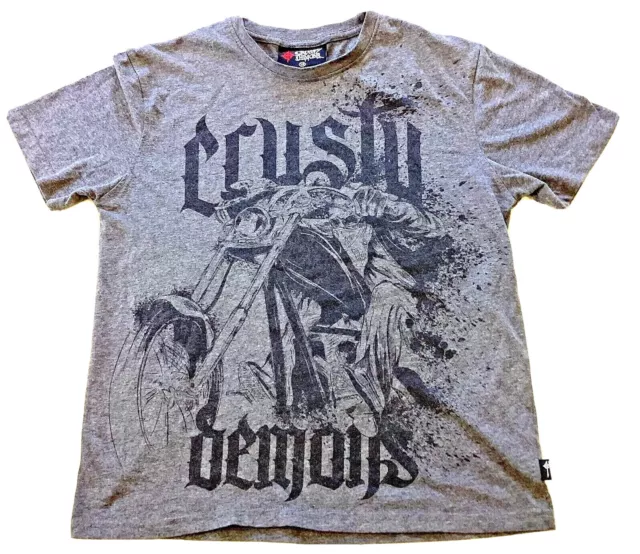 2013 Boys Crusty Demons Sz 12 Motorbike Tricks Rider Graphic Grey Black T Shirt