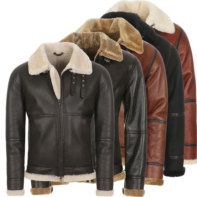 Veste En Cuir Mouton Pour Homme Style Moto Hiver - Marque Bestpapers - Tailles 40 à 52