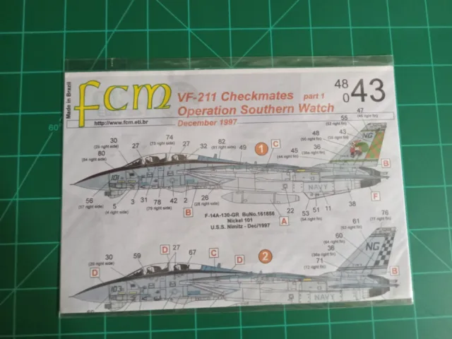 1/48 043 FCM F-14D Tomcat VF-211 Checkmates decal for Tamiya Hasegawa Revell