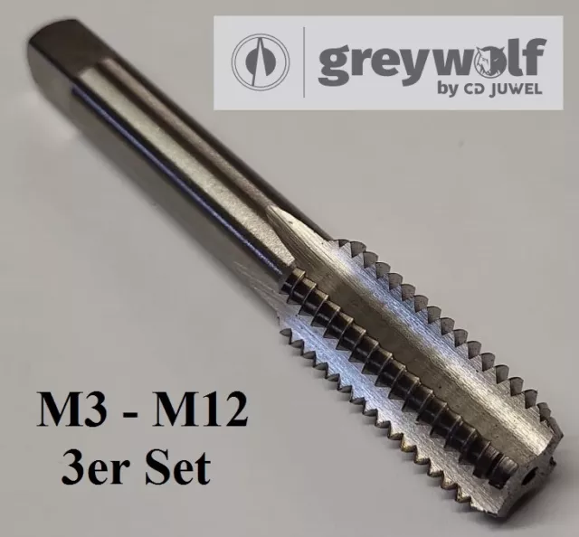 Handgewindebohrer DIN 352 M3-12 Vor-, Mittel- und Fertigschneider 6H HSS Metall