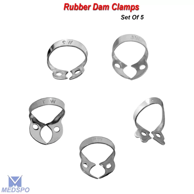 Set Of 5 Endodontic Rubber Dam Clamp Surgical Tissue Dental Instruments