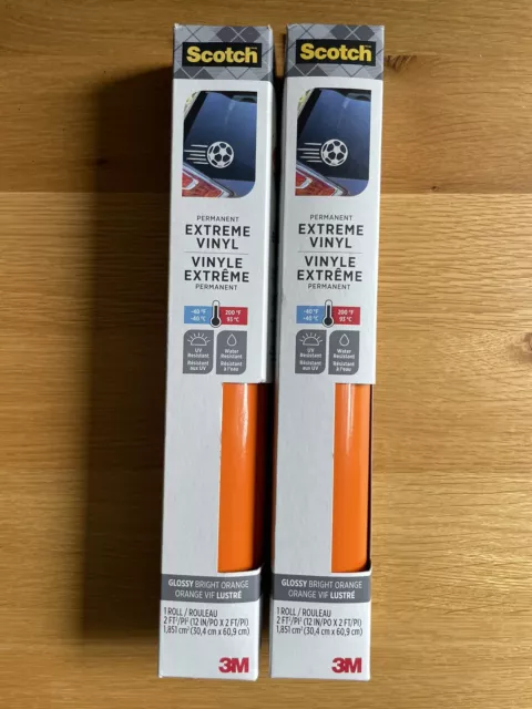 Scotch Permanent Extreme Vinyl 12" x 24" Roll - Glossy Bright Orange - 2 Pack