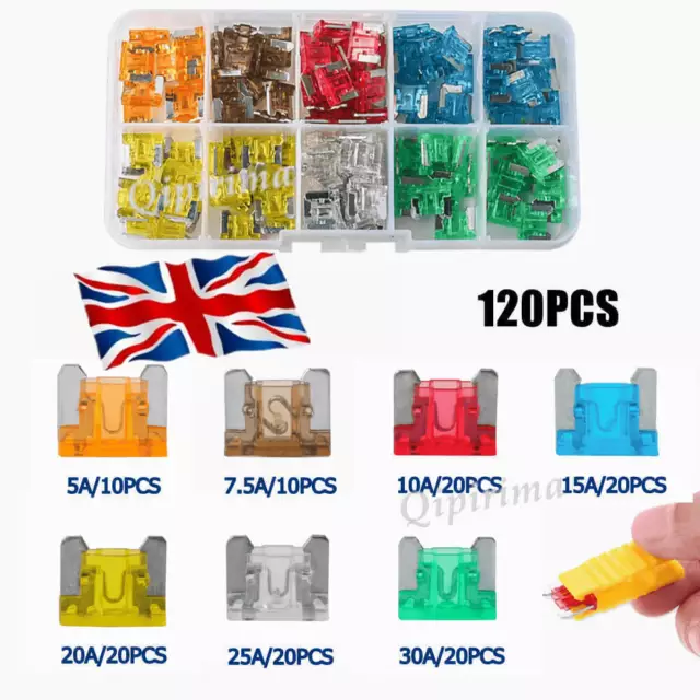 120 Pieces Micro Blade Fuse Assorted Kit Mixed Low Profile Mini Car Van Auto