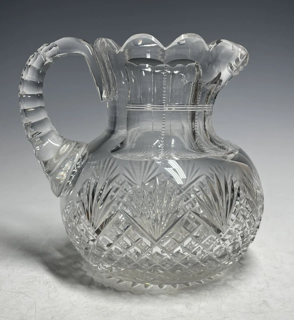 American Brilliant Period ABP Cut Glass Squat Pitcher Strawberry Diamond Fan