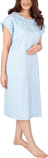 Utopia Care  100% Cotton Patient Hospital Gown - Blue w/ Polka Dots - Size: L/XL