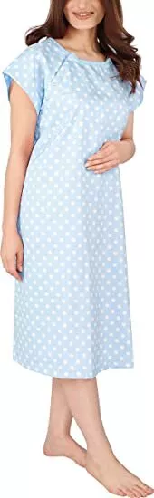 Utopia Care  100% Cotton Patient Hospital Gown - Blue w/ Polka Dots - Size: L/XL