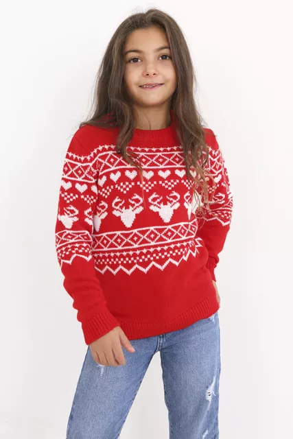 Kids Childrens Girls Xmas Christmas Winter Novelty Jumper Sweater Knitted Retro