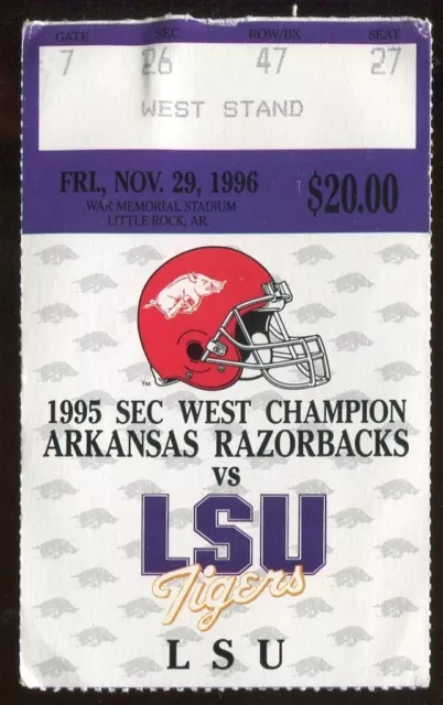 College Football Ticket Arkansas 1996 11/29 LSU SEC