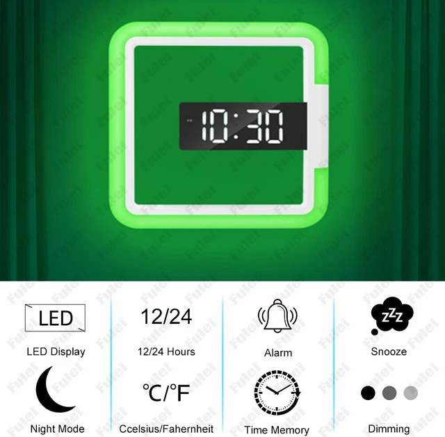 Orologio Da Parete Digitale 13'' - Display LED Grande, Sveglia, Temperatura, Telecomando - Foto 8