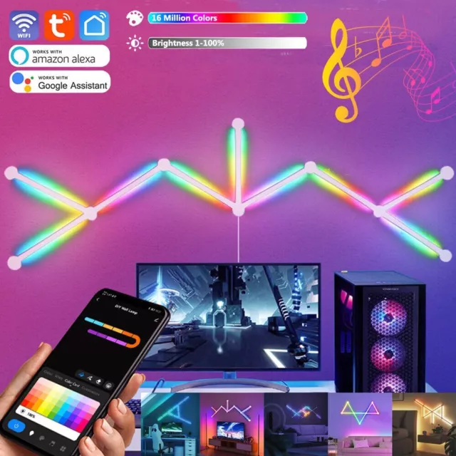 DIY Smart LED Lights Bars RGBIC Color Changing Wall Lamp Strip Music Gaming Room