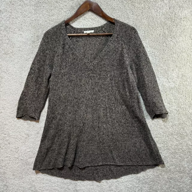 Eileen Fisher Tunic Sweater Women's Medium Brown V-Neck 100% Linen 3/4 Sleeve