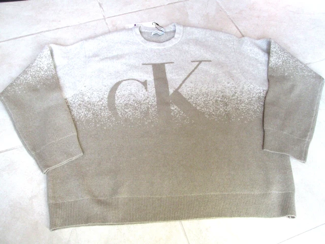 NEW CALVIN KLEIN Long Sleeves Mono Ombre Jacquard Crew Sweater MENS XXL $128.00