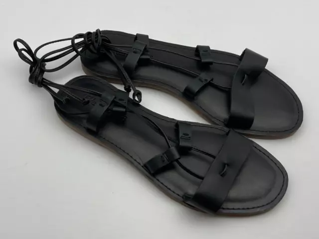 Madewell Womens The Boardwalk Lace Up Gladiator Sandal Black Leather Sz 6.5 New