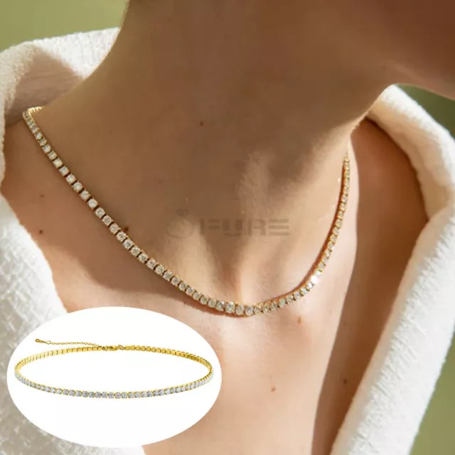 Tennis Choker Necklace Iced Out Cubic Zirconia Sterling Silver Women Jewellery