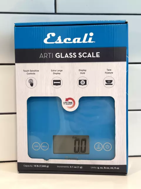 NEW! Escali Arti Glass Digital Kitchen Scale Sky Blue up to 15 lbs NEW