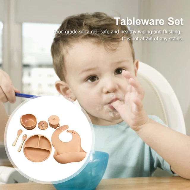 6pcs Silicone Baby Feeding Anti Slip Plates for Food Kids Tableware (Orange Red)